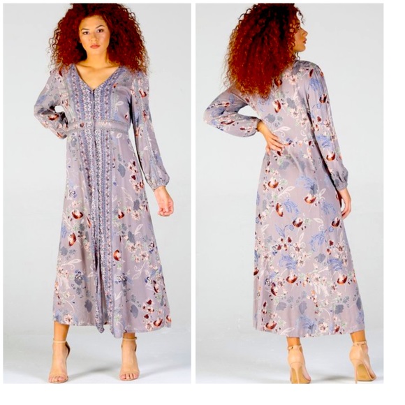 Floral Lavender Long Sleeve Maxi Dress - Picture 3 of 3